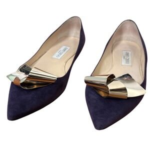 Jimmy Choo Purple Suede Pointed Toe Flats Gold Sculptural Bow Size 40 US 10‎